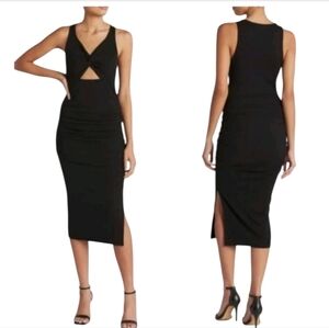 Michael Stars Guilia Ultra Rib Cut Out Ruched Midi Dress Black Size M NWT